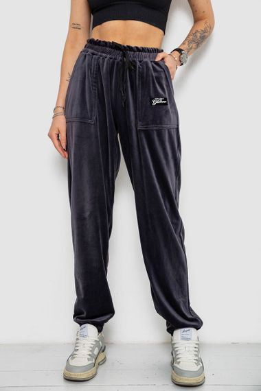 Спортивні штани жіночі велюрові, колір темно-сірий, 238R58647-2