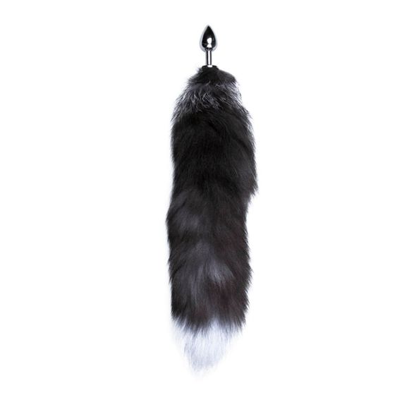 Металева анальна пробка Лисячий хвіст Alive Black And White Fox Tail S (м'яте паковання!!!) | Зображення 2