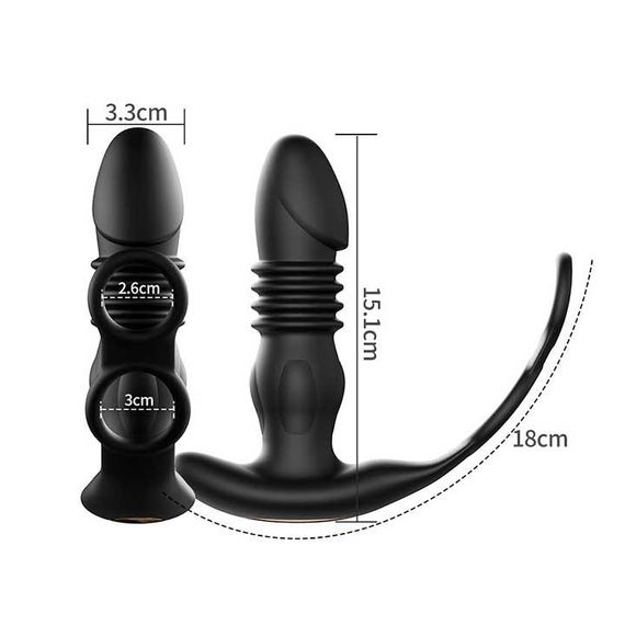 Анальный вибратор, массажер простаты с эрекционными кольцами на пенис и поступательными движениями с Д/У | Зображення 3