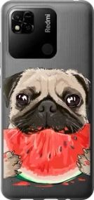 Чехол на Xiaomi Redmi 10A Мопс и арбуз из пластика FCh_085489