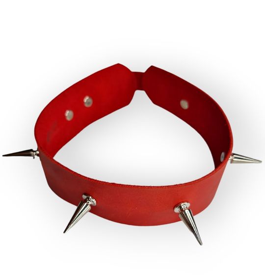 Зухвалий шкіряний чокер на шию з довгими шипами FLIRTY червоний Sex Aura