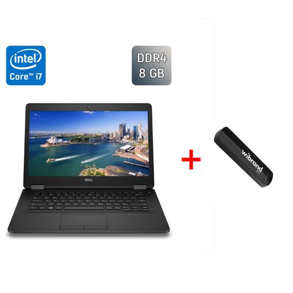Ультрабук Dell Latitude E7470 / 14" (1920x1080) IPS / Intel Core i7-6650U (2 (4) ядра по 2.2 - 3.4 GHz) / 8 GB DDR4 / 256 GB SSD / Intel HD Graphics 520 / WebCam / Windows 10 б/у + Подарок Флэш-накопитель USB 32 GB