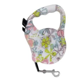 Поводок-рулетка 5м Retractable Dog Leash Белый с цветами