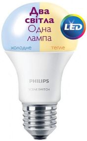 Лампа светодиодная Philips LED Scene Switch E27 9.5-60W 3000K/6500K 230V A60