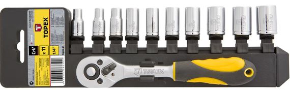 Набор головок с трещеткой TOPEX 1/4,  11 ед. CrV (38D650)