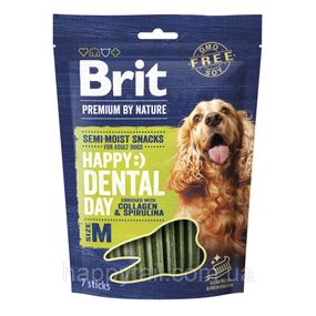 Лакомство Brit Premium (Брит Премиум) Dental Snacks M для собак средних пород, с коллагеном и спирулиной, 180 г (7 шт)