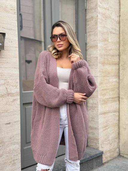 Жіночий трикотажний теплий кардиган оверсайз колір моко розмір onesize 44-54  ML5009 | Зображення 6