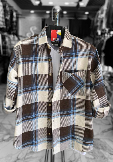 Теплая рубашка Рио голубо-белый S XL