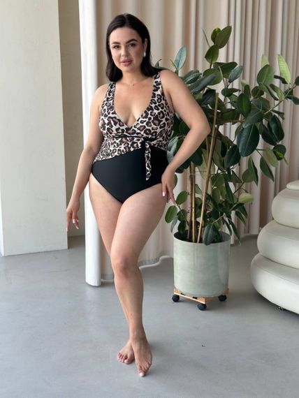 Яскравий суцільний купальник PLUS SIZE леопардовий принт | Зображення 4