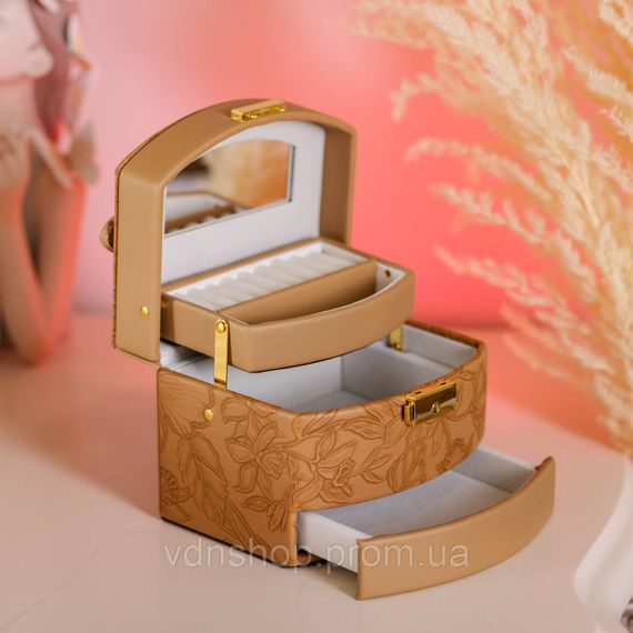 Скринька для прикрас з еко шкіри 3 яруси із замком органайзер для ювелірних виробів HP-5-23BR | Зображення 7