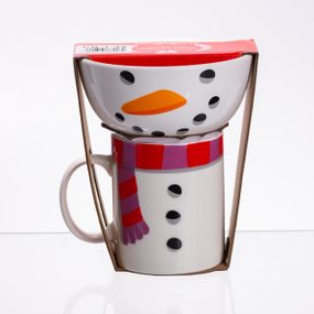 Набір порцелянова чашка з піалою Snowman 350 (мл) чашка на подарунок новорічна для чаю та кави CR-1-49