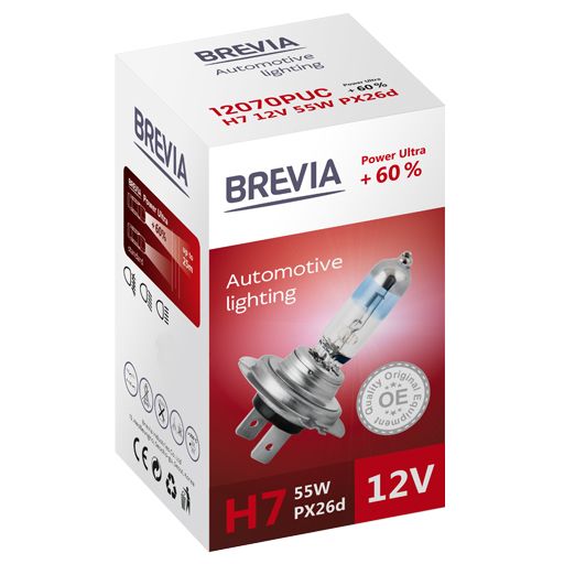12070PUC BREVIA Автолампа H7 12V 55W PX26d Power Ultra+60% CP HALOGEN