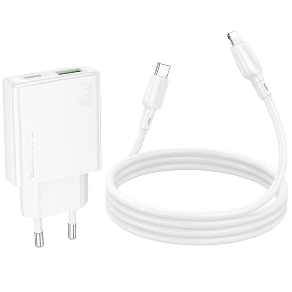МЗП Borofone BN25 Wish PD30W+QC3.0 (1USB-A/1C) + кабель Type-C to Lightning White | Зображення 6