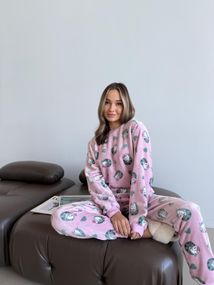 Домашня тепла жіноча піжама COSY Мяу-Лав з велсофта