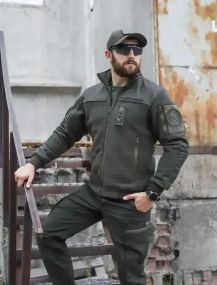 Кофта фліс тактична під гумку хакі 60-62