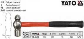 Молоток рихтувальний YATO : m=900 г, l=380 мм, 125 х 40 мм YT-4518