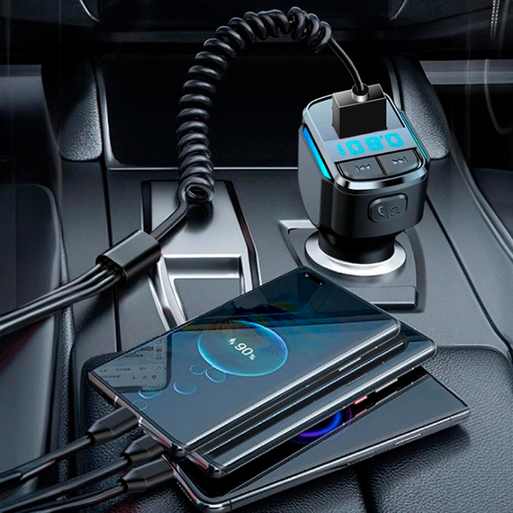 Автомобильный FM ФМ модулятор Terra С34, Bluetooth 5.0, трансмиттер, вольтметр, USB 3.1А, Type C | Зображення 3