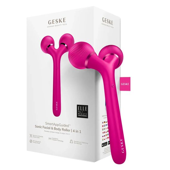 Електронний ультразвуковий ролик для обличчя та тіла GESKE Sonic Facial&Body Roller 4в1 magenta, Малиновий