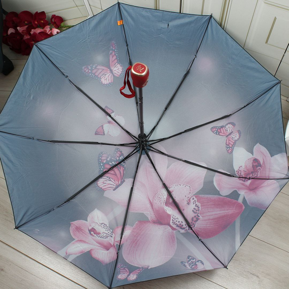 Парасолька жіноча напівавтомат з орхідеями Парасолька антивітер | Зображення 1