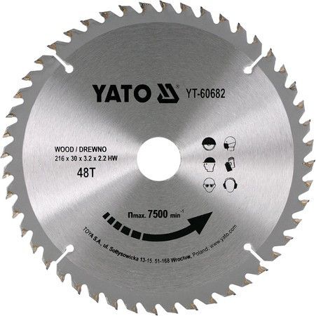 Диск пиляльний победітовий по дереву 216х30мм 40 зубів YATO YT-60682