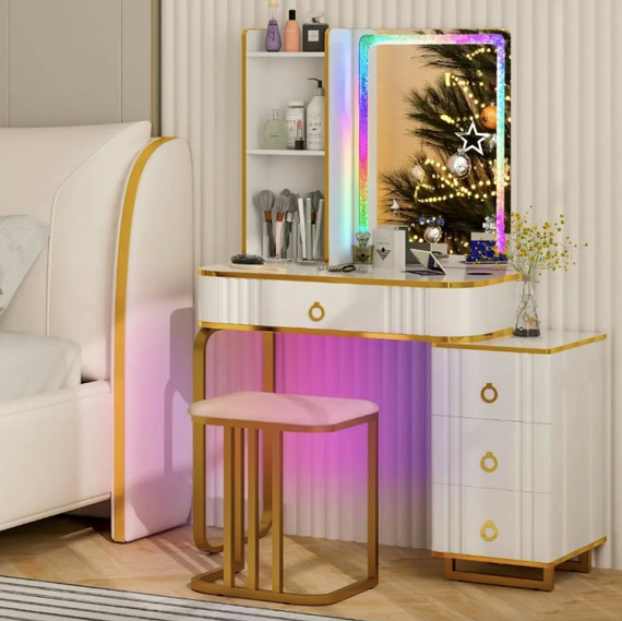 Туалетний столик Costway Vicci з пуфом + дзеркало LED