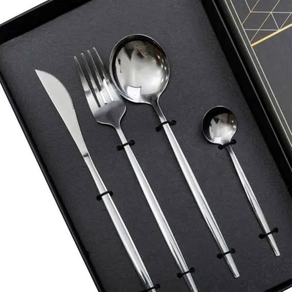 Набір столових приборів 24 предмети набір ложок виделок і ножів на 6 персон Сріблястий HP-20-42 | Зображення 1