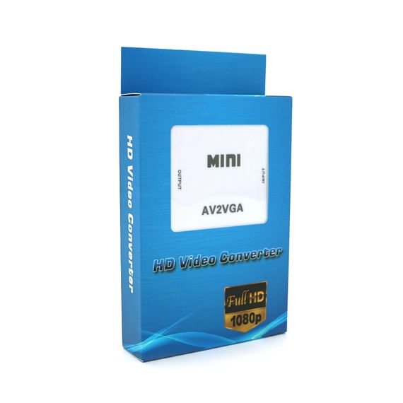 Конвертер Mini, AV to VGA, ВХІД 3RCA(мама) на ВИХІД VGA(мама), 720P/1080P, White, BOX | Зображення 1