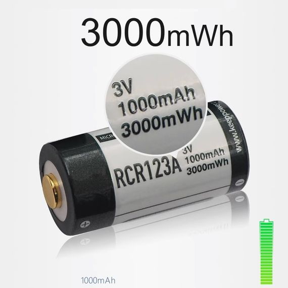 Акумулятор KEEPPOWER RCR123A 3,0В 1000 mAh с micro USB | Зображення 2