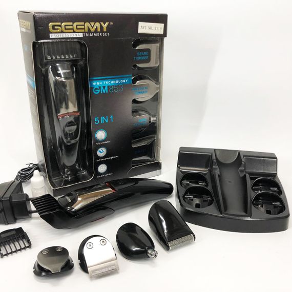 Машинка для стрижки 5в1 Geemy GM-853 стайлер, бритва, триммер на аккумуляторе нержавеющая сталь 6 насадок | Зображення 8