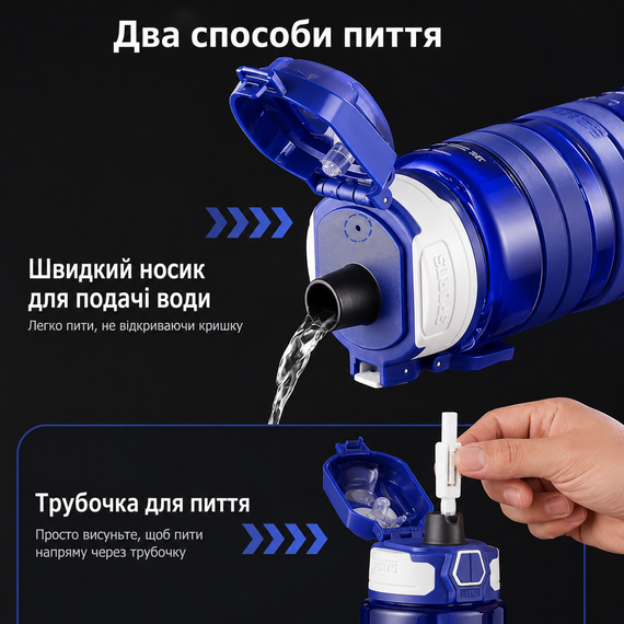 Спортивная бутылка KANGZYUAN 500 мл - Синяя Tritan BPA-free, ударопрочная эко-бутылка с трубочкой и ремешком | Зображення 2