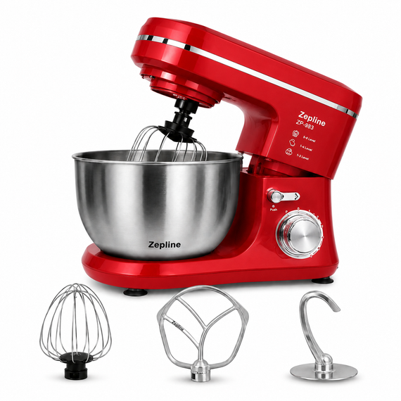 Кухонный планетарный миксер Zepline ZP-9832 Red 3500 Вт с чашей из нержавеющей стали и насадками для выпечки | Зображення 1