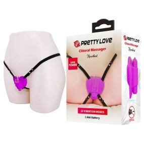 Стимулятор клитора бабочка Pretty Love Heartbeat на ремешках, фуксия, 10 режимов, 7.2 см Sex Aura
