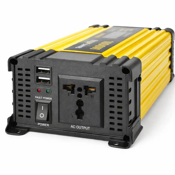 Автомобильный инвертор Желтый / Преобразователь напряжения с 12-220V, 2000Вт, 2хUSB | Зображення 1