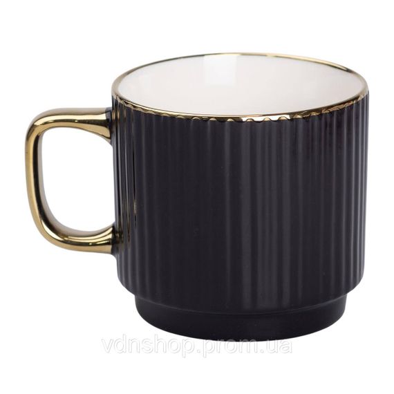 Чашка порцелянова із золотим обідком та золотою ручкою 300 (мл) Чорна RX-N231129B