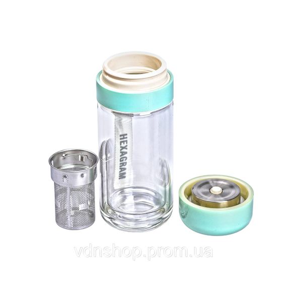 Термос скляний Hexagram із подвійними стінками та заварником 240 мл зелений HP-14-40GR | Зображення 1