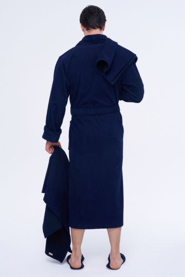 Чоловічий халат Nusa 1163 з тапочками і рушниками, Темно-синій, L/XL | Зображення 2
