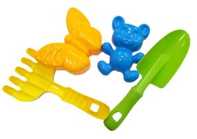 Дитячий пісочний набір 1128 ColorPlast "Ромашка" №4 лопата, граблі, дві великі пасочки, в сітці (4820173521128) Вид 3