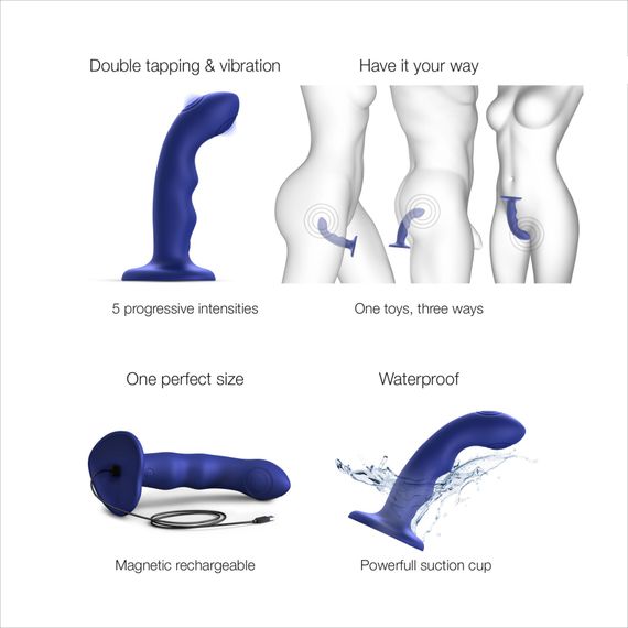 Насадка для страпона з подвійною точковою пульсацією Strap-On-Me TAPPING DILDO WAVE – NIGHT BLUE, М | Зображення 2