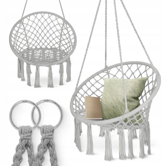 Крісло-гойдалка 4FIZJO Boho Dream 80 см підвісна, плетена Grey (P-5905973404525) | Зображення 7