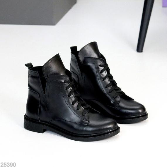 Черные дизайнерские деми ботинки натуральная кожа низкий ход | Зображення 1