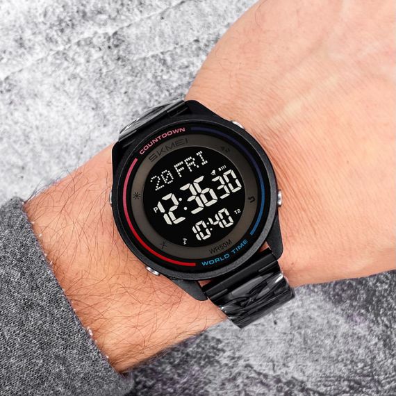 Спортивний чоловічий годинник Skmei 2412SBK Black Steel | Зображення 5