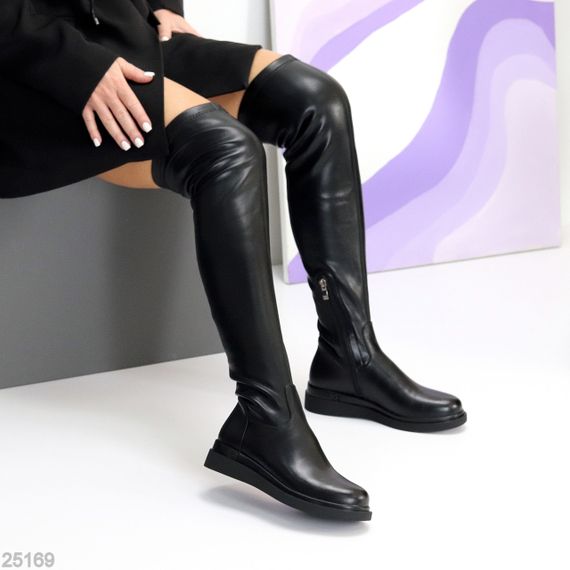 Шикарні стрейчові чорні ботфорти на флісі низький хід | Зображення 5