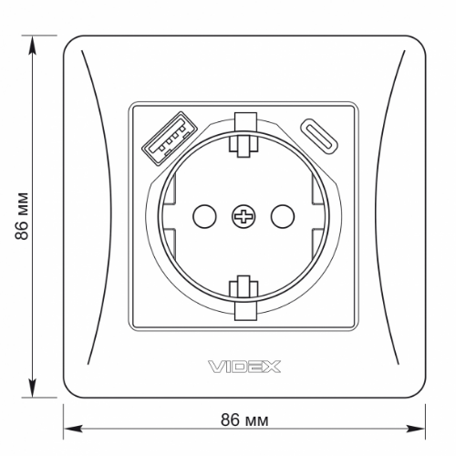 BINERA срібний шовк Розетка внутрішня +USB+Type-C із заземленням Videx | Зображення 1