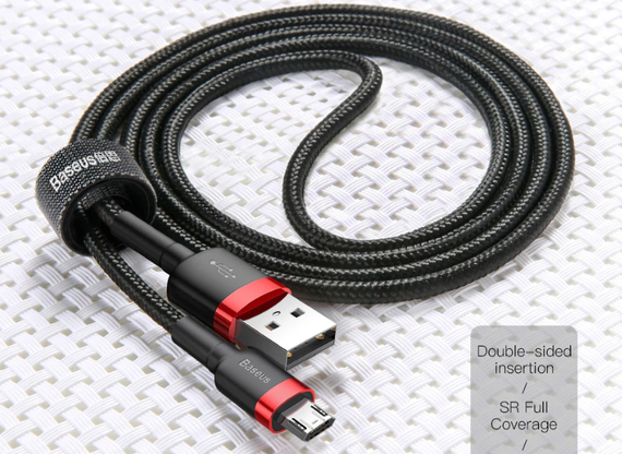 Двосторонній реверсивний microUSB кабель Baseus Cafule Cable 2m - Black/Red | Зображення 4