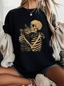 Футболка женская с принтом повседневная L Черная