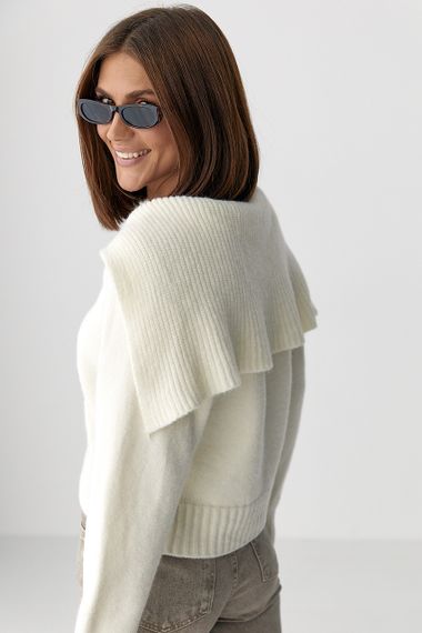 В'язаний укорочений жіночий кардиган на блискавці - молочний цвет, ONE SIZE (є розміри) | Зображення 1