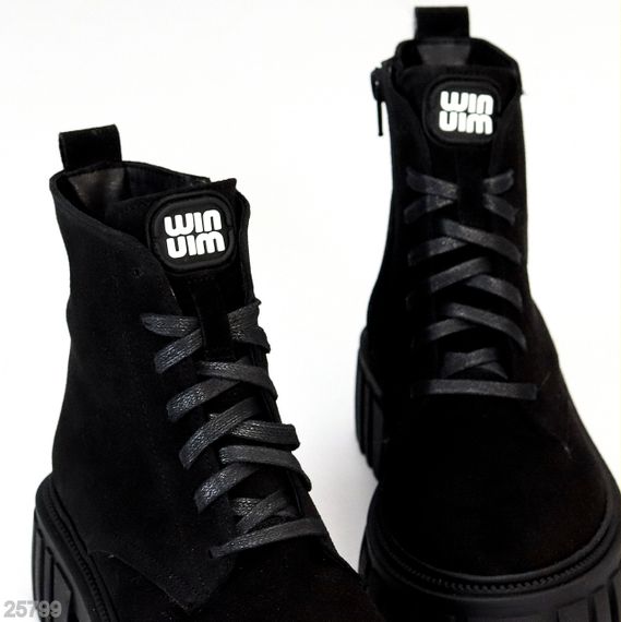 Чорні зимові черевики берці натуральна замша актуальный дизайн | Зображення 5