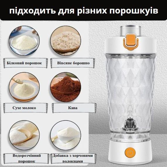 Електричний шейкер 650 мл — Білий, акумуляторний з LED-підсвічуванням та контейнером для суміші | Зображення 2