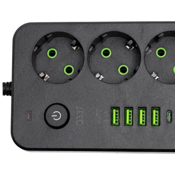 Мережевий фільтр-подовжувач 5 розеток 4xUSB-A 1xUSB-C 5м чорний HP-5-52 | Зображення 3