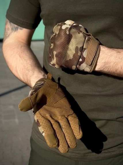 Тактичні військові рукавиці палі мультикам сітка з кісточками | Зображення 4